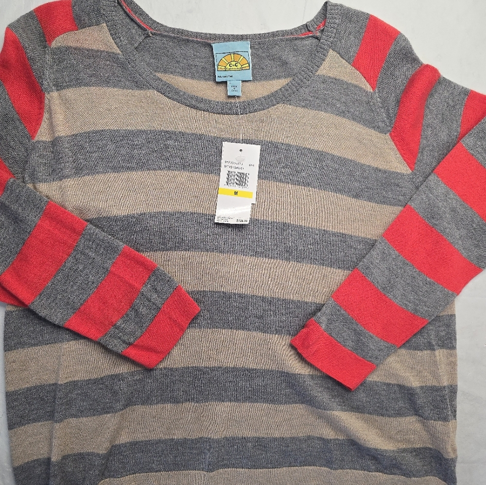 NWT C&C California Cashmere Blend Sweater Colorblock Stripe Lightweight Knit M